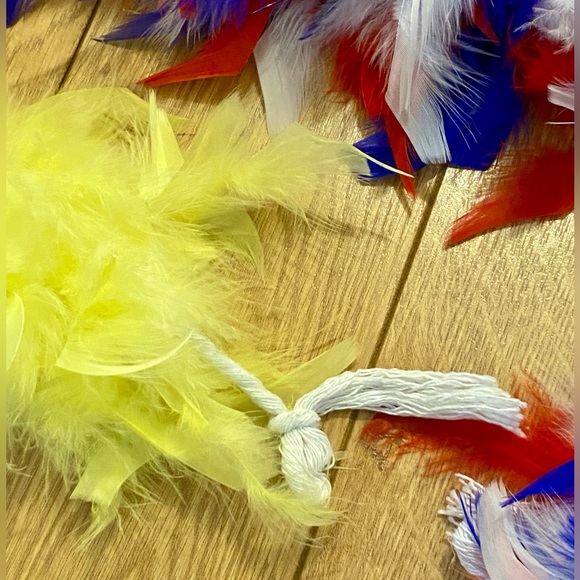 Collection of 4 Real Feather Boas - Yellow, Pink, Purple, and Red White & Blue - Picture 2 of 8
